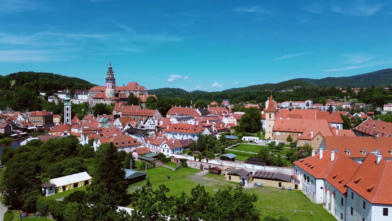 Historic Český Krumlov Town Aerial View