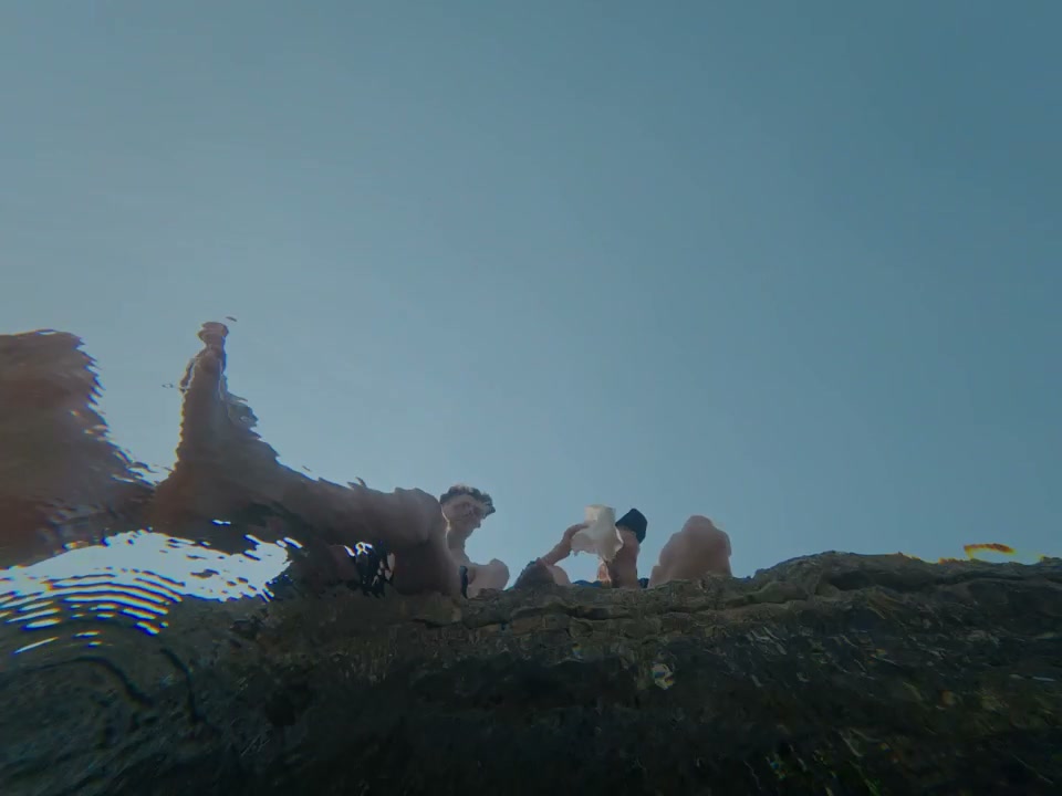 People Relaxing on Rocks from Underwater View