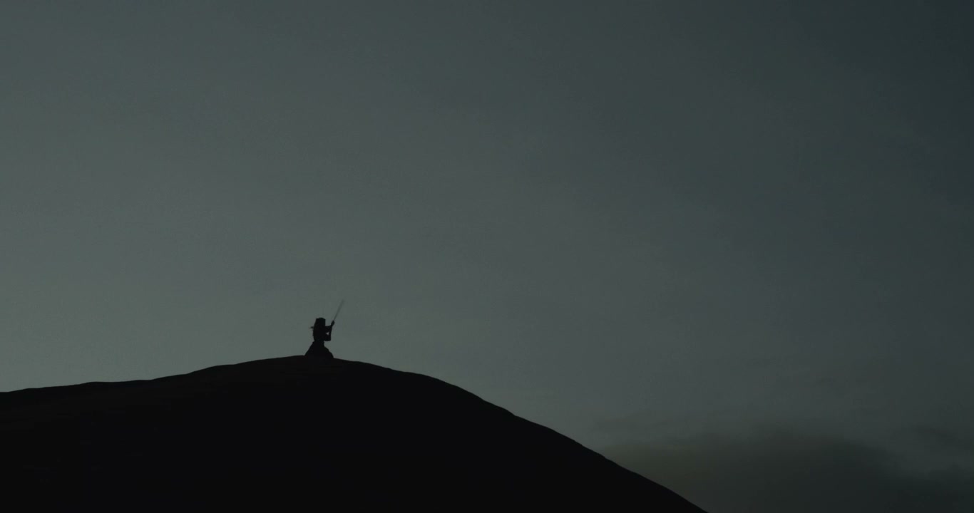 Samurai Warrior Practicing Sword on Hilltop