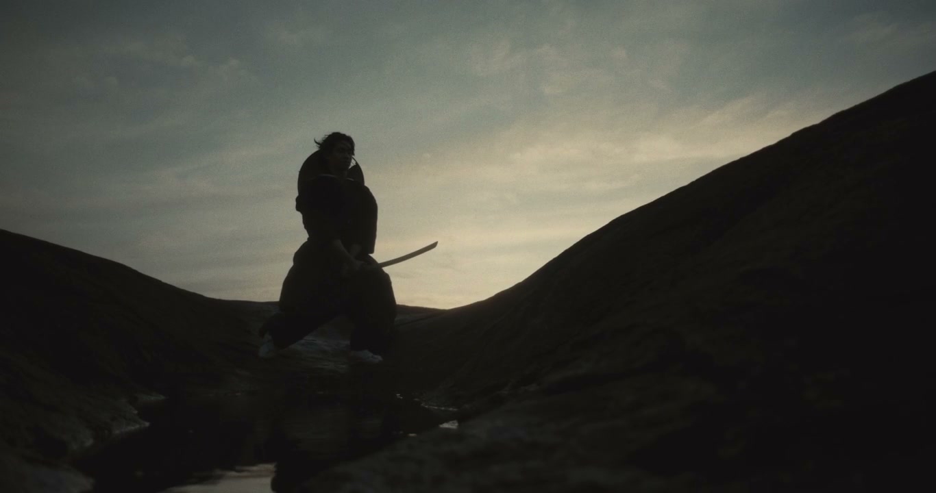 Samurai Training with Katana at Twilight
