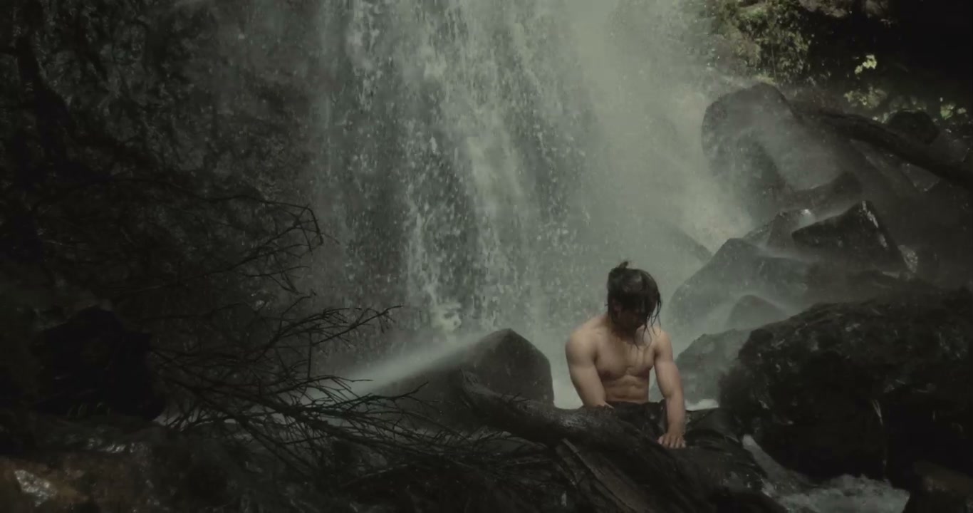 Samurai Warrior Under Waterfall