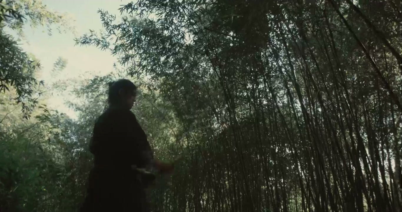 Samurai Practicing Sword in Bamboo Forest