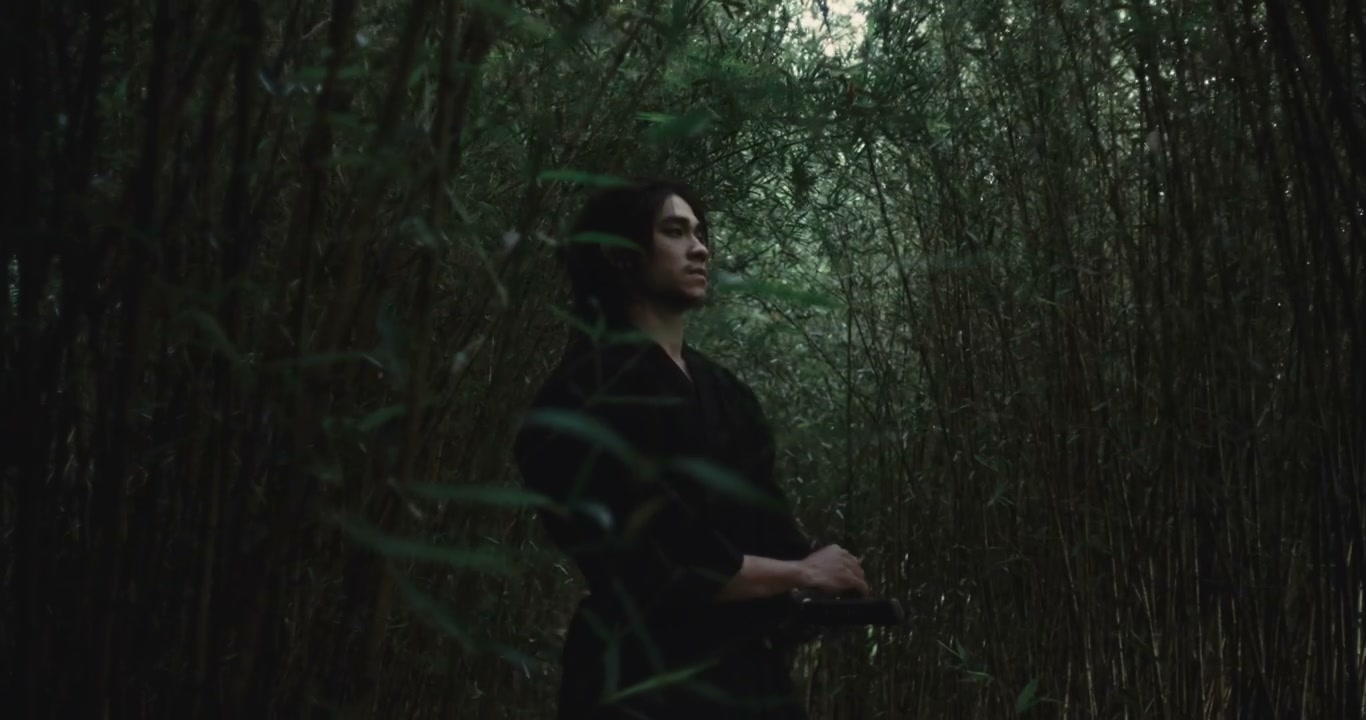 Samurai Standing in Bamboo Forest