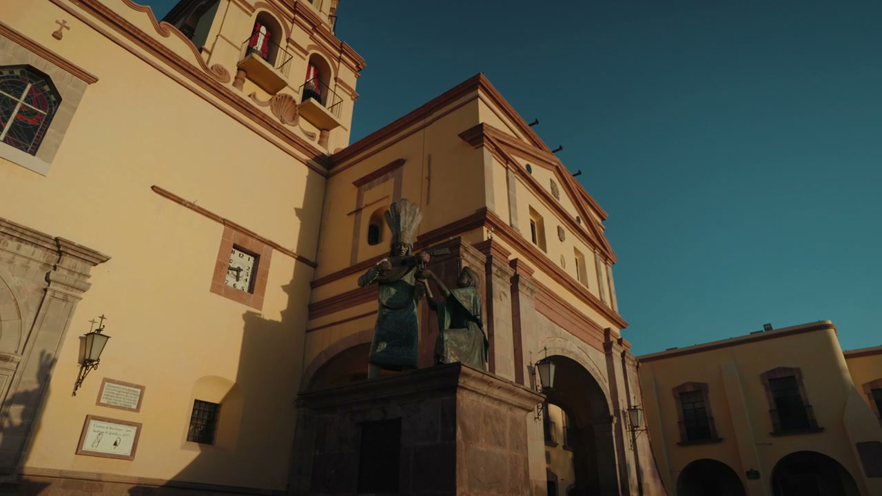 Queretaro Historic Church and Statue in Plaza