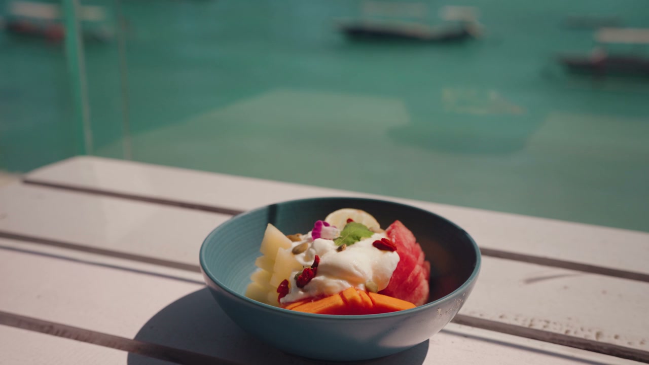 Fresh Fruit Bowl With Ocean View
