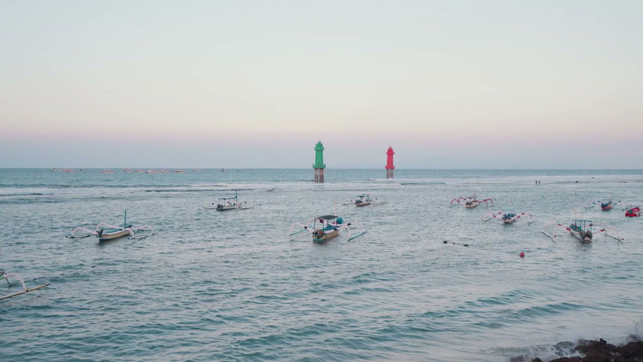 Traditional Fishing Boats and Lighthouses at Dusk