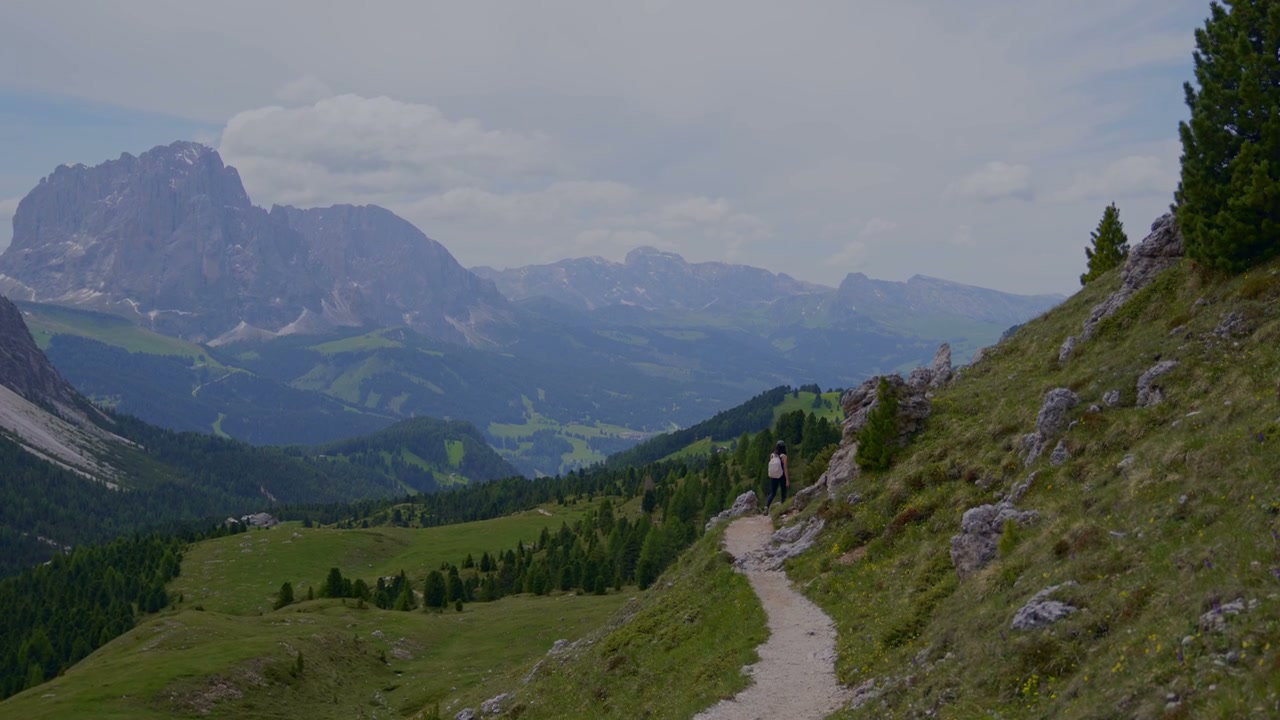 Person Hiking Through Seceda Dolomites