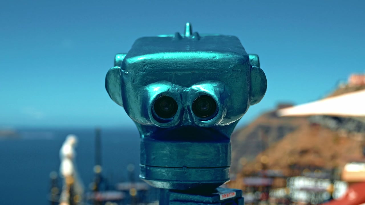 Blue Tourist Telescope in Santorini