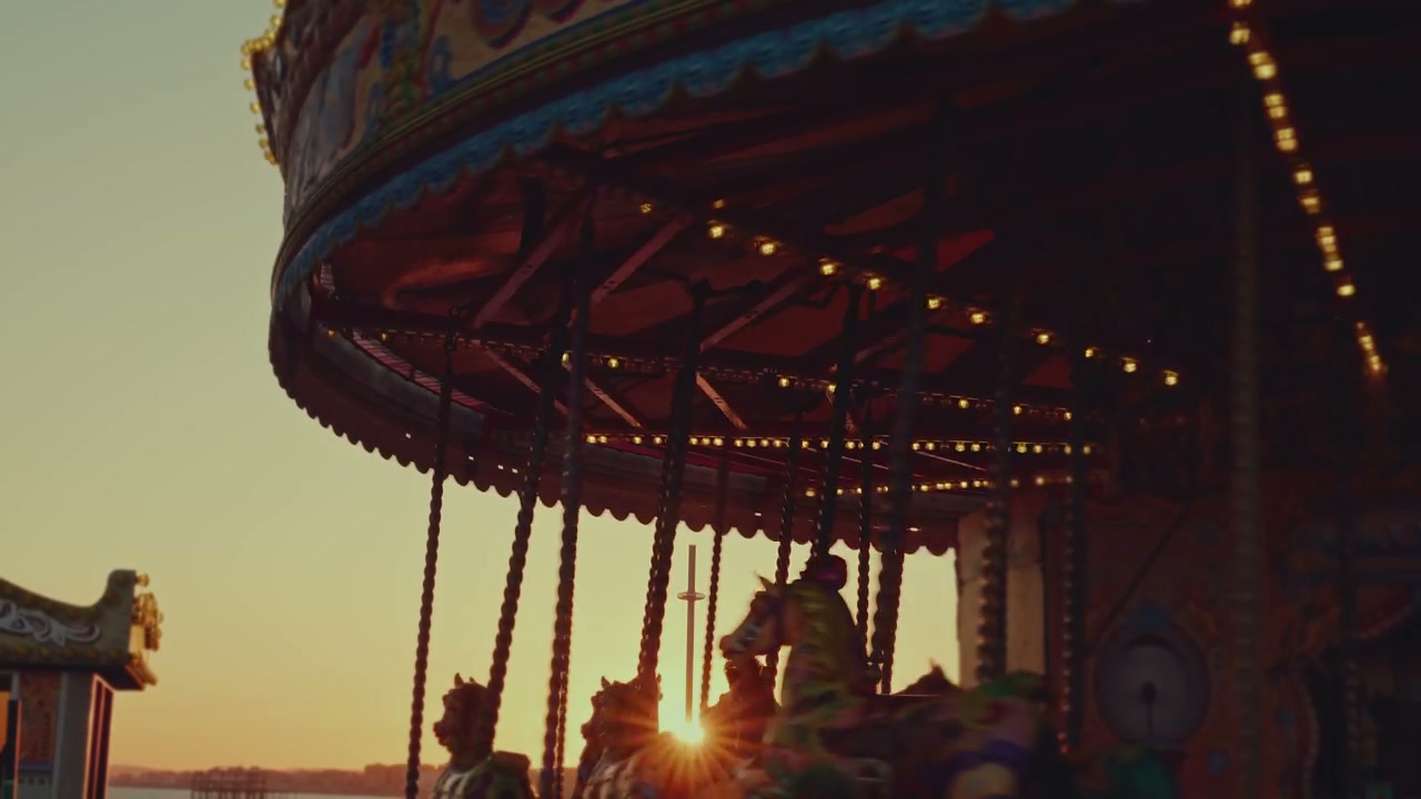 Brighton Pier Carousel Spinning at Sunset