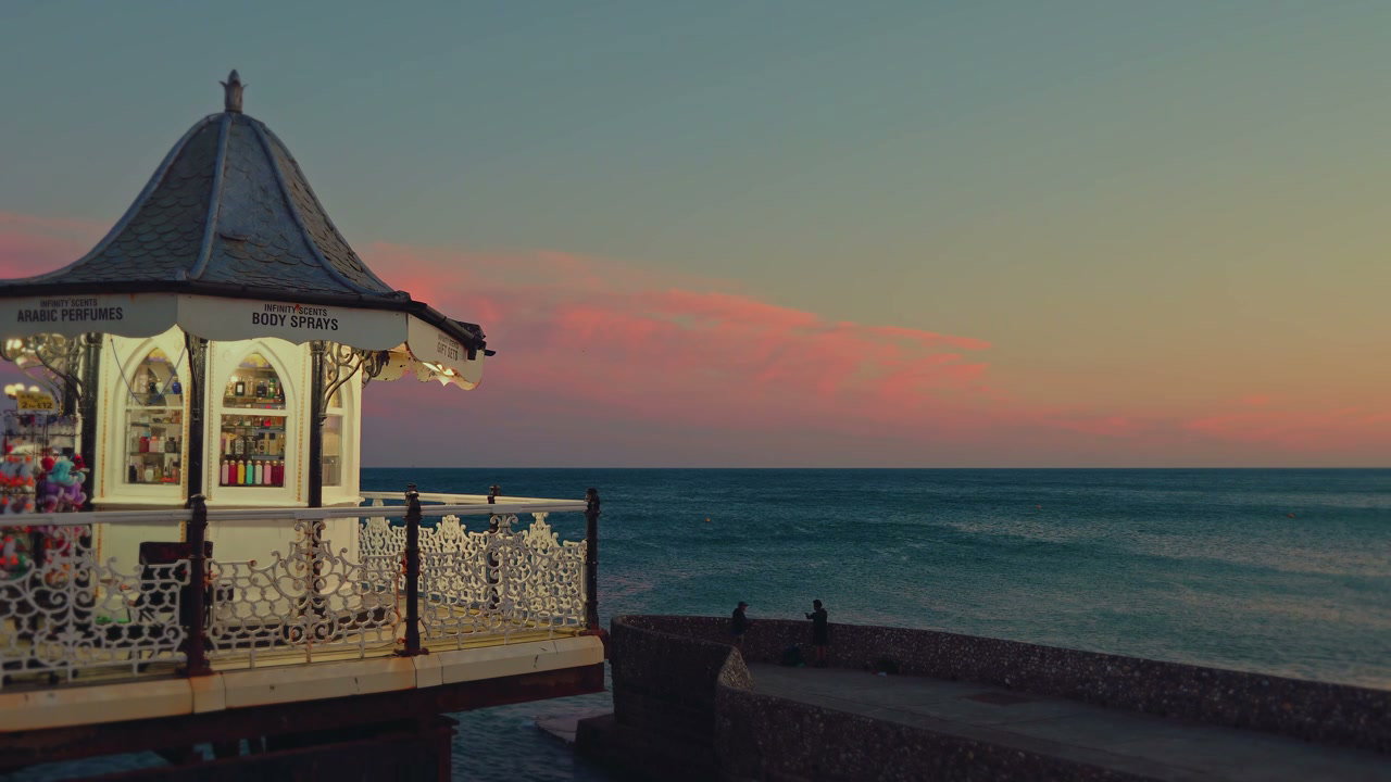 Brighton Pier Kiosk with Sunset Sky
