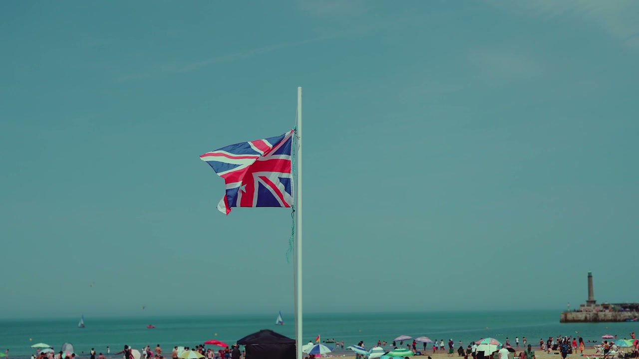 Union Jack Flag Waving on Margate Beach