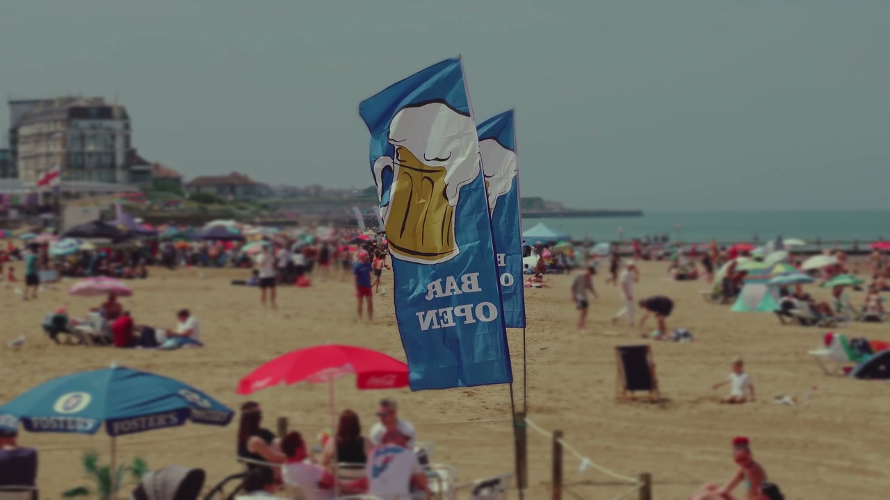 Margate Beach Bar Flags Waving on Sunny Day