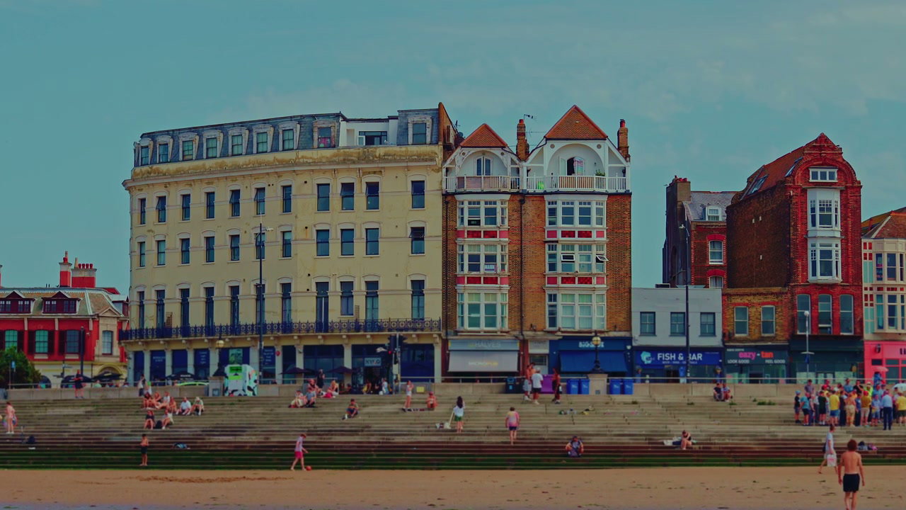 People on Margate Beach Steps and Promenade