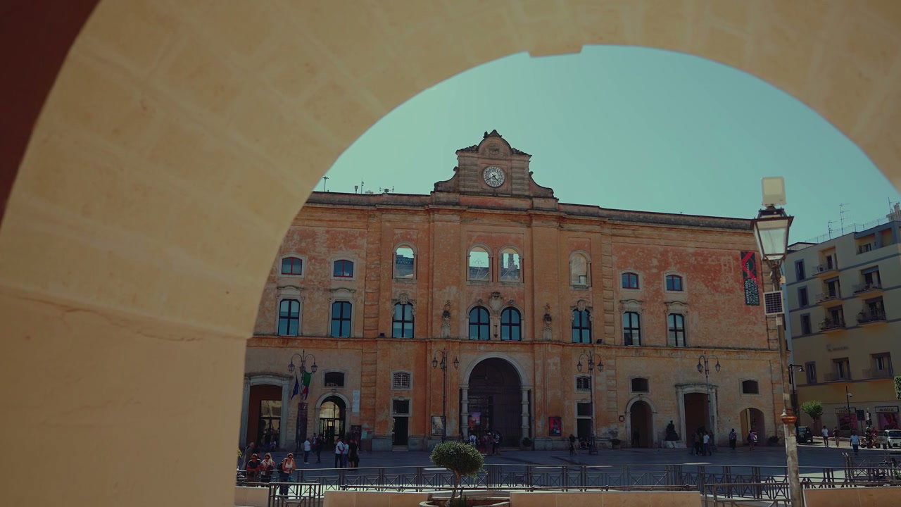 Matera Palace and Piazza Through Stone Arch