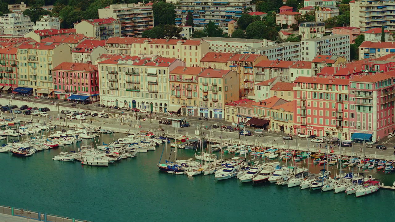 Aerial View of Nice Harbor with Cityscape