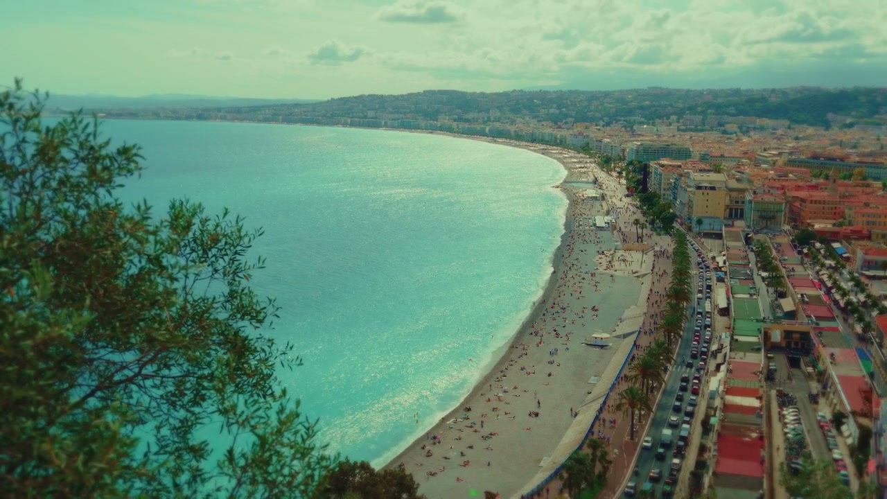 Panoramic Tilt-Shift View of Nice Beach