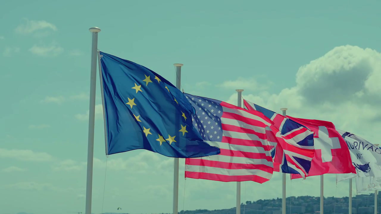 International Flags Waving in Nice
