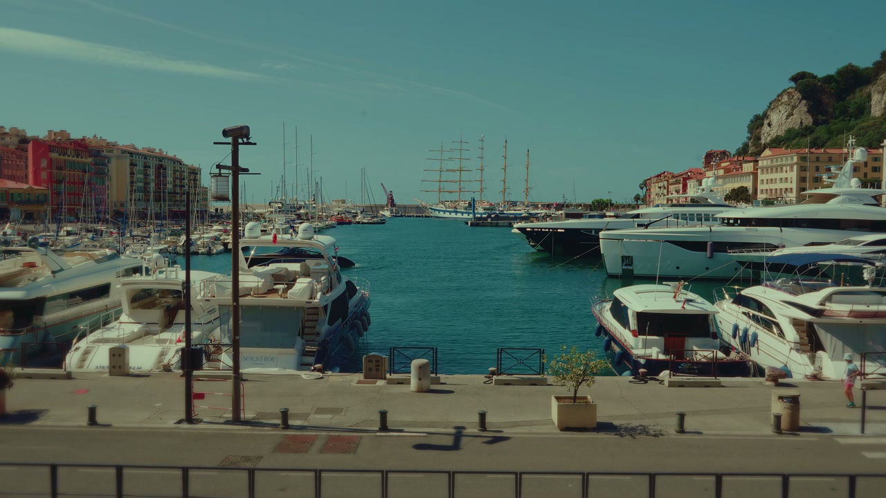 Nice Port with Yachts and People Walking