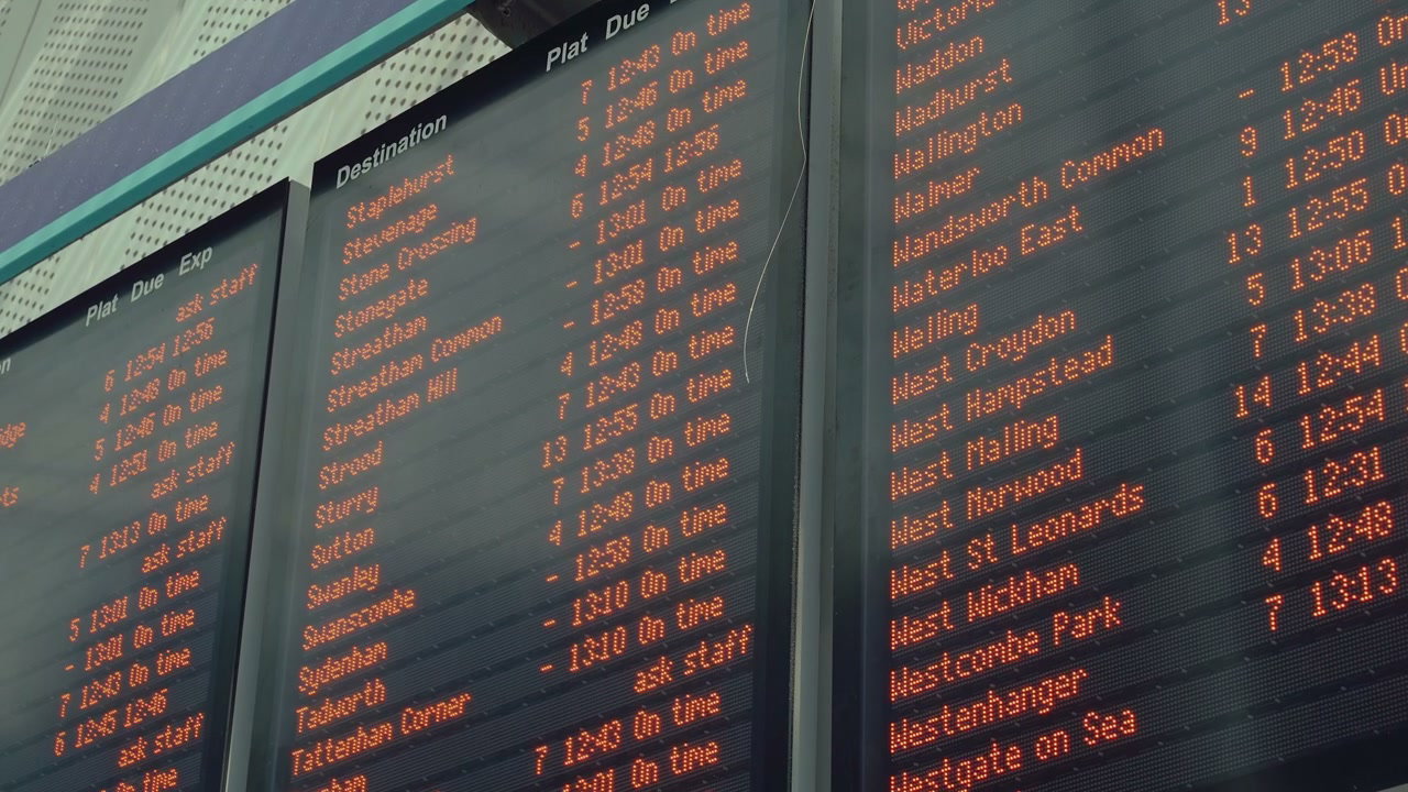 London Train Station Departure Board