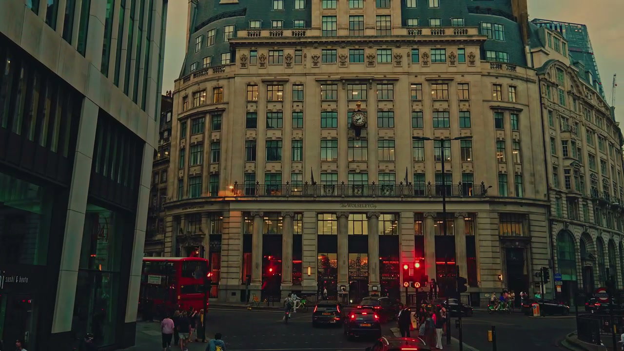 Busy London City Street and Historic Architecture