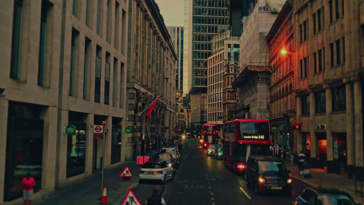 London Street with Traffic and Bus