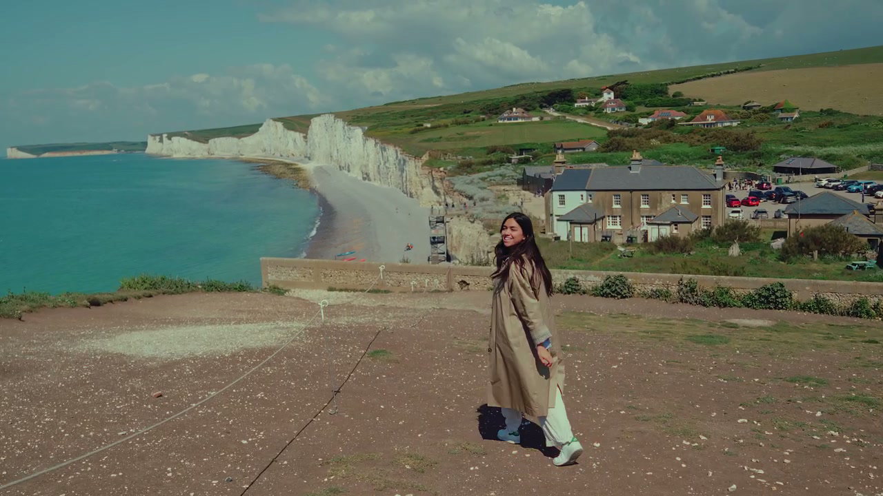 Woman Walks Towards Seven Sisters Cliff View