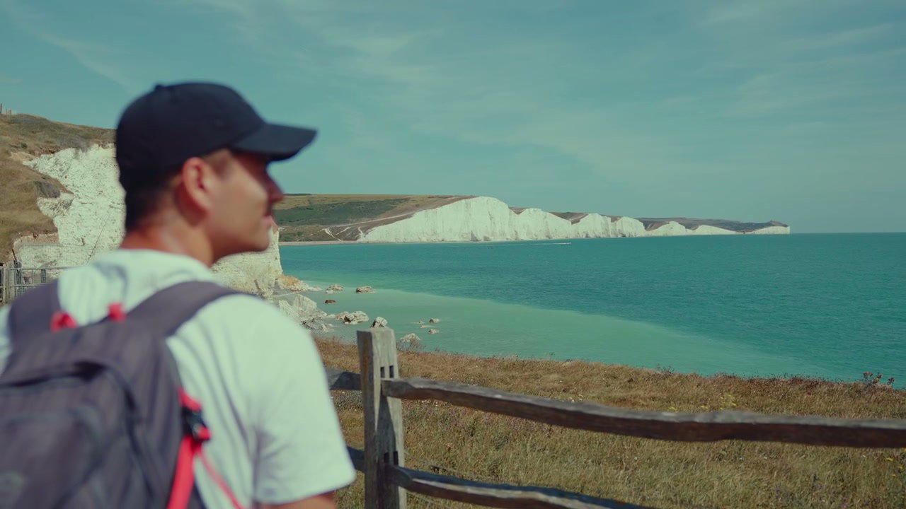 Man Hiking by Seven Sisters Cliffs