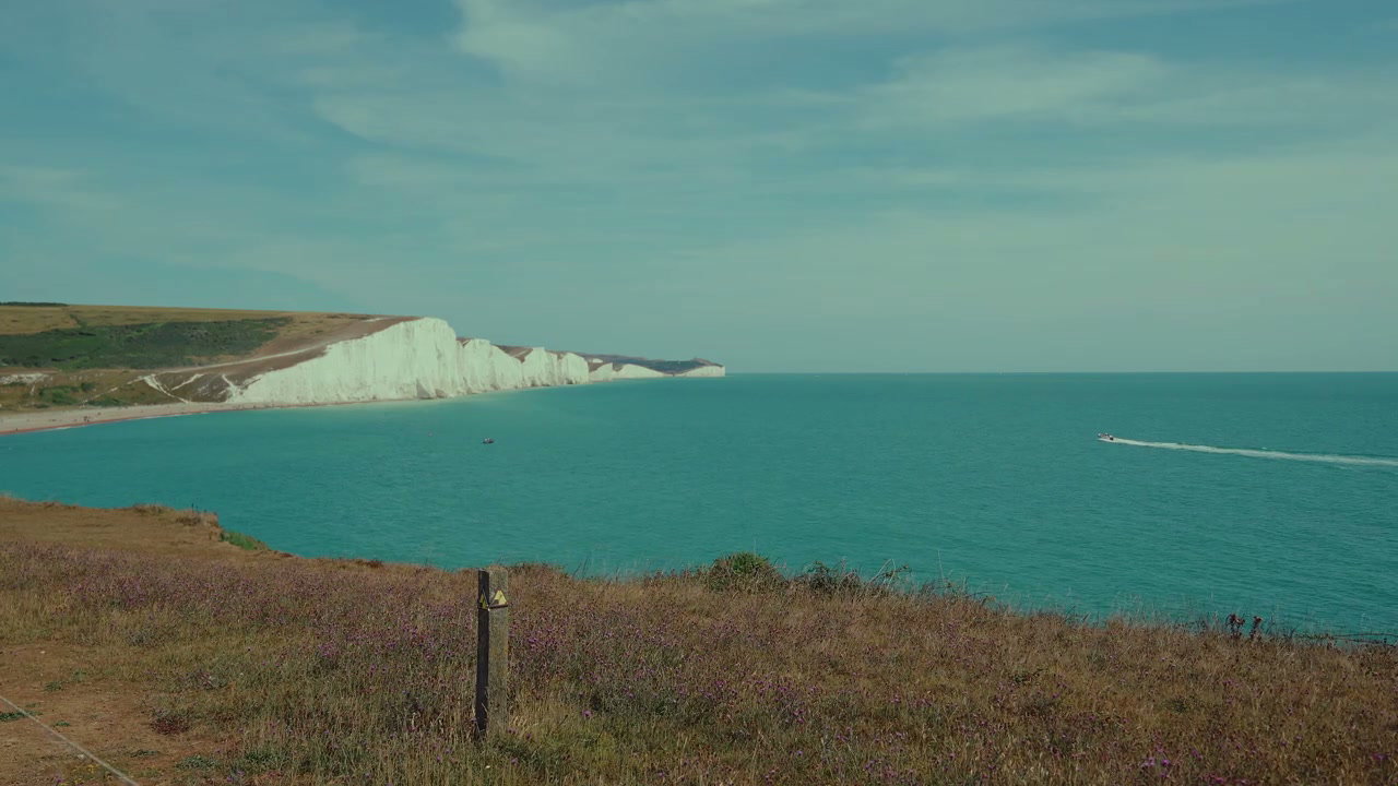 Seven Sisters Cliffs and Turquoise Sea View