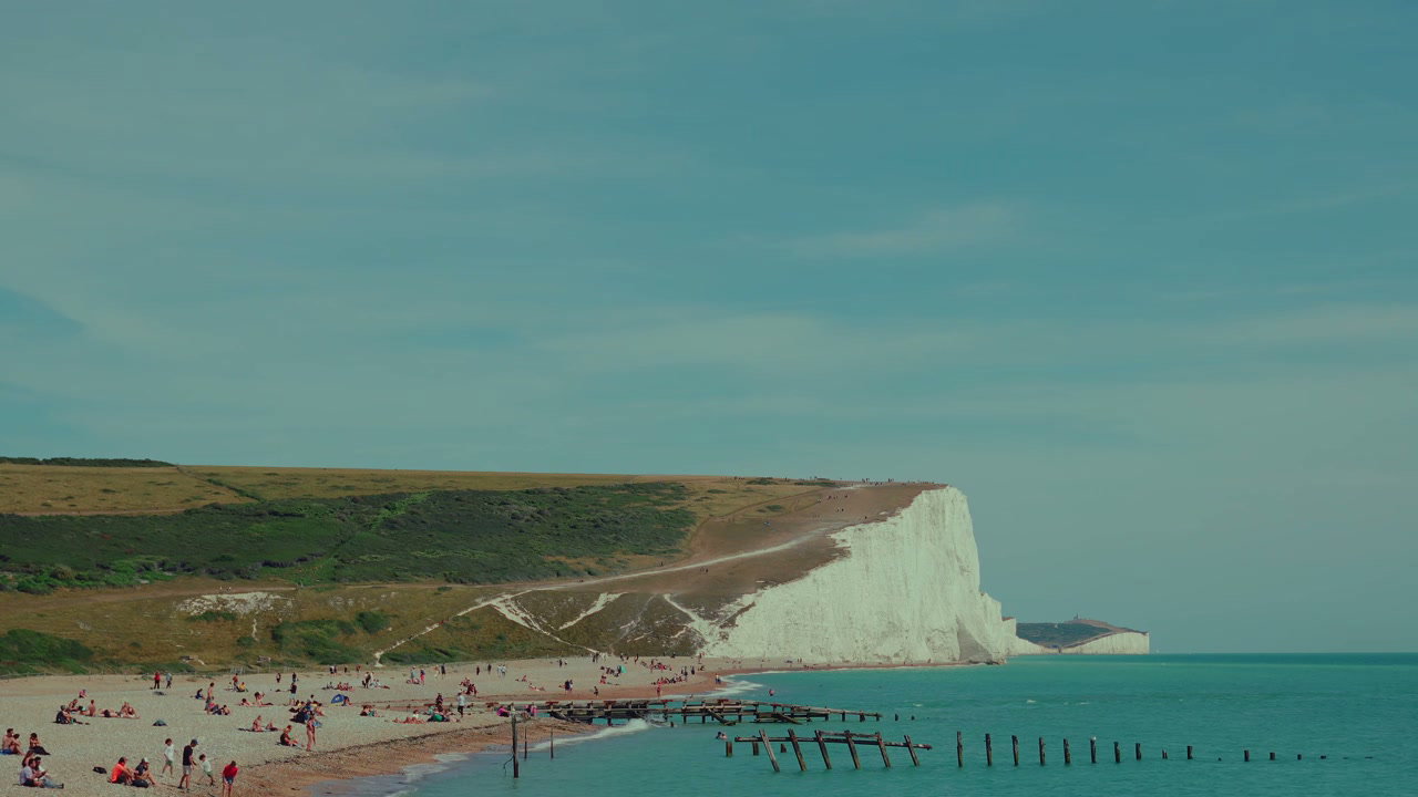 Seven Sisters Cliffs and Beach on a Sunny Day