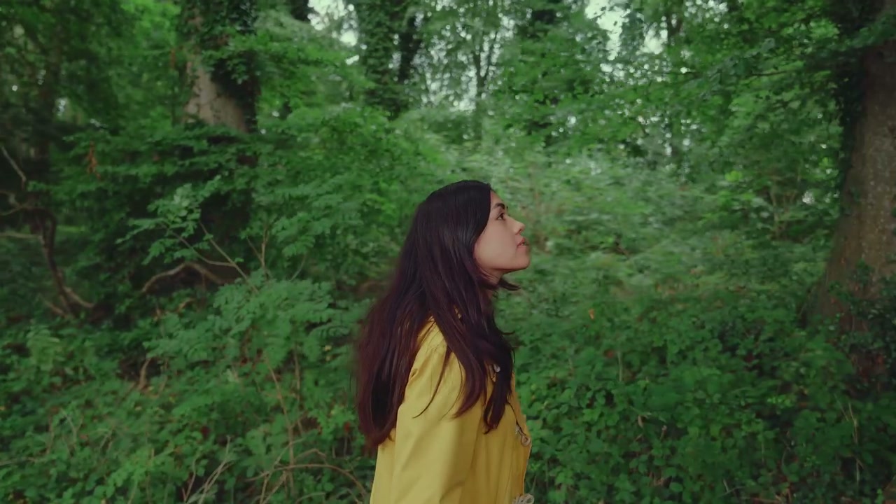 Woman Walks Through Green Forest Path