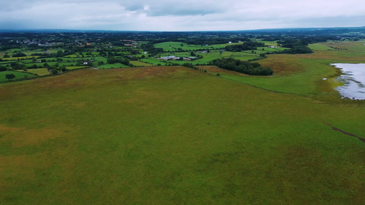 Aerial View of Irish Countryside and Lake