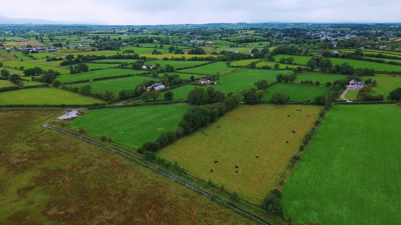 Aerial View of Irish Countryside Patchwork Fields
