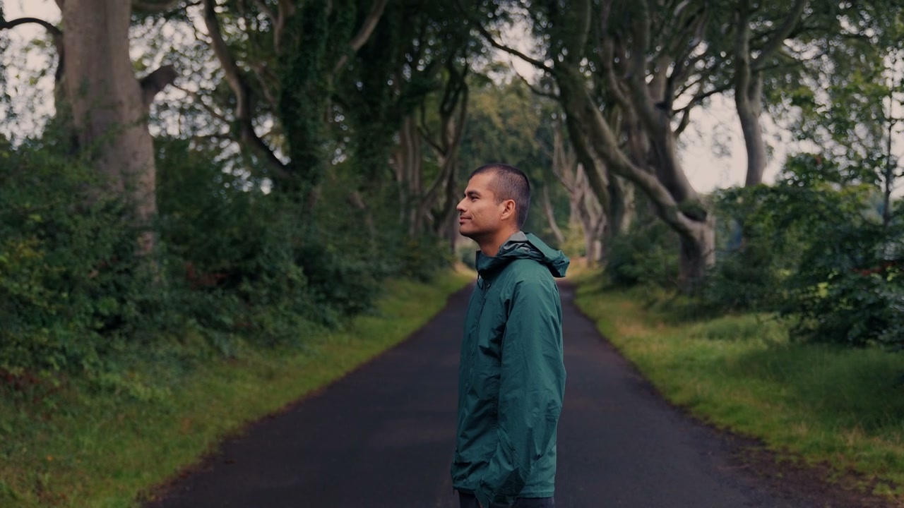 Man Standing at The Dark Hedges