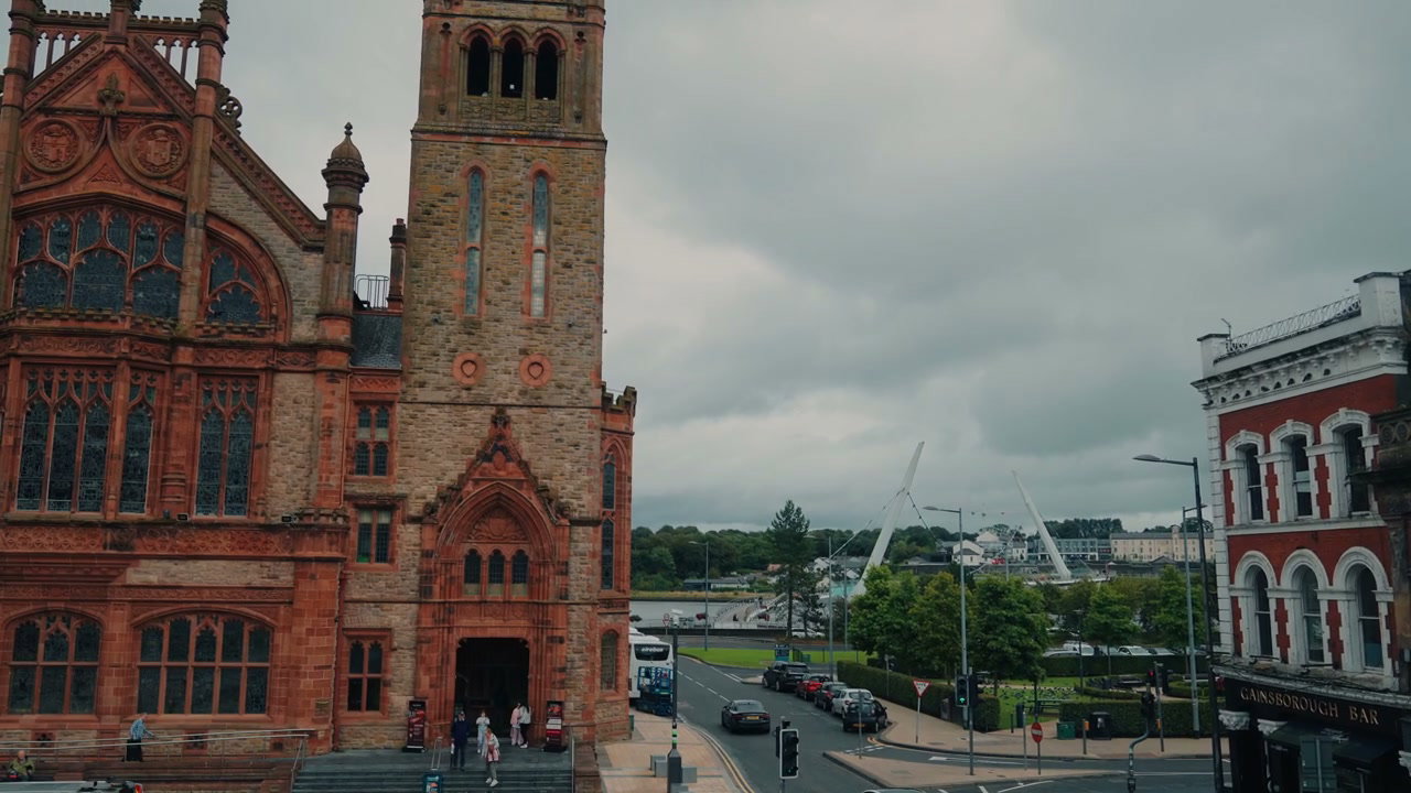 Derry Guildhall and Peace Bridge Cityscape
