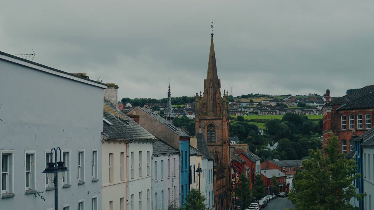 Historic Derry City Street with Church Spire