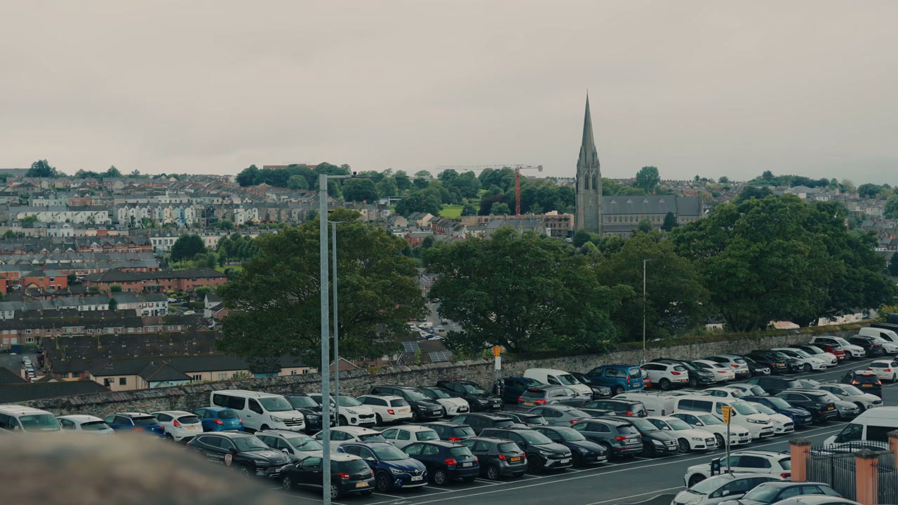 Derry City View with Car Park and Spire