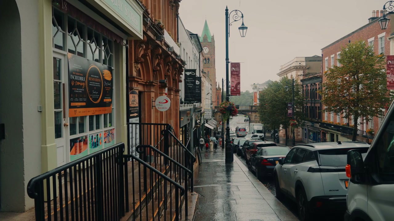 Rainy Day Street Scene in Derry City