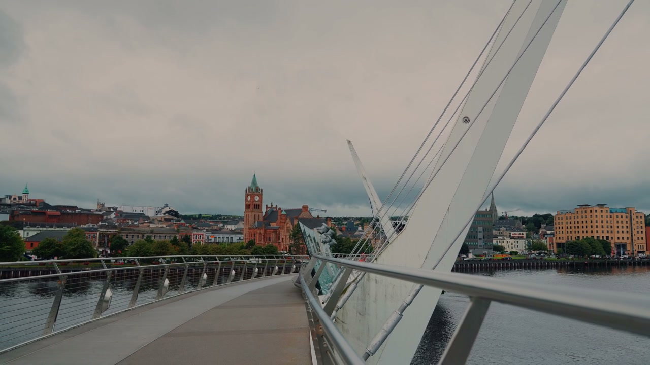 Derry City Peace Bridge and Guildhall View