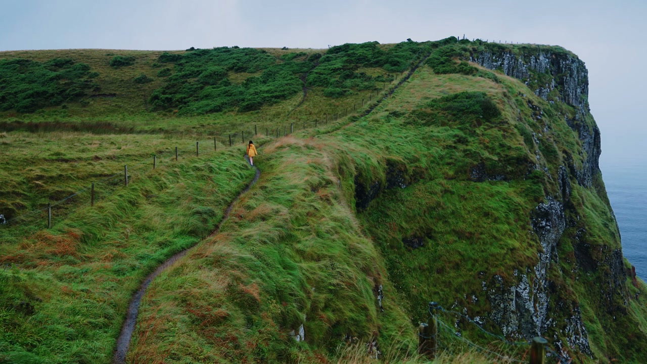 Person Walking Cliff Path at Giants Causeway