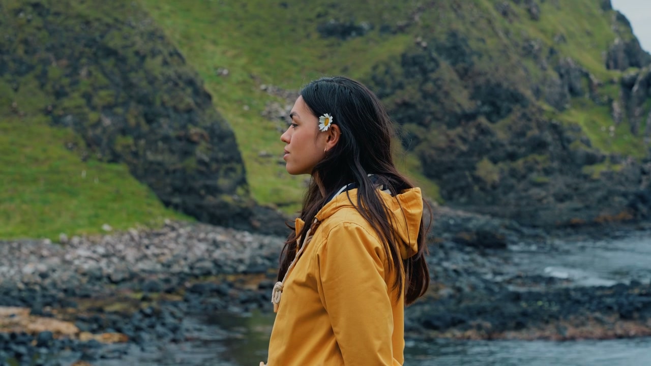 Pensive Woman at Kinbane Castle Coastline