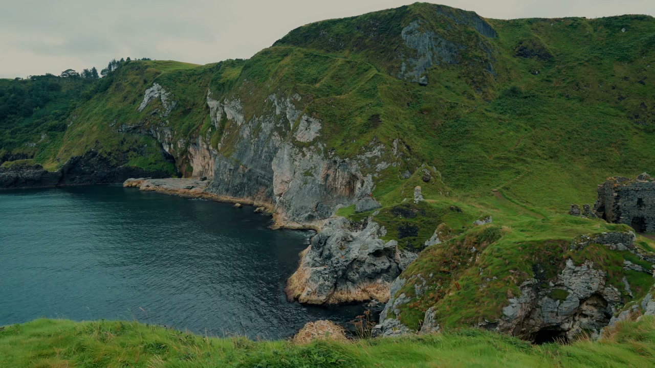 Kinbane Castle Ruins on Coastal Cliff