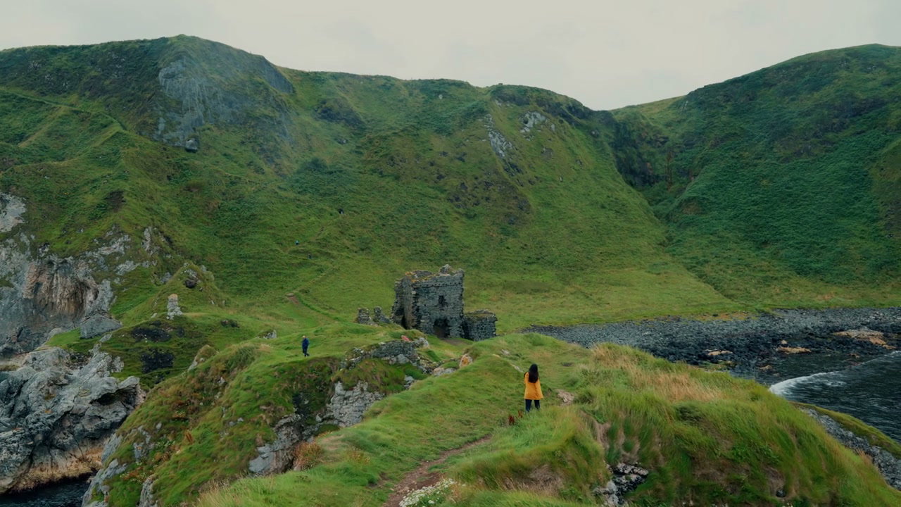 Kinbane Castle Ruins on Coastal Green Hills