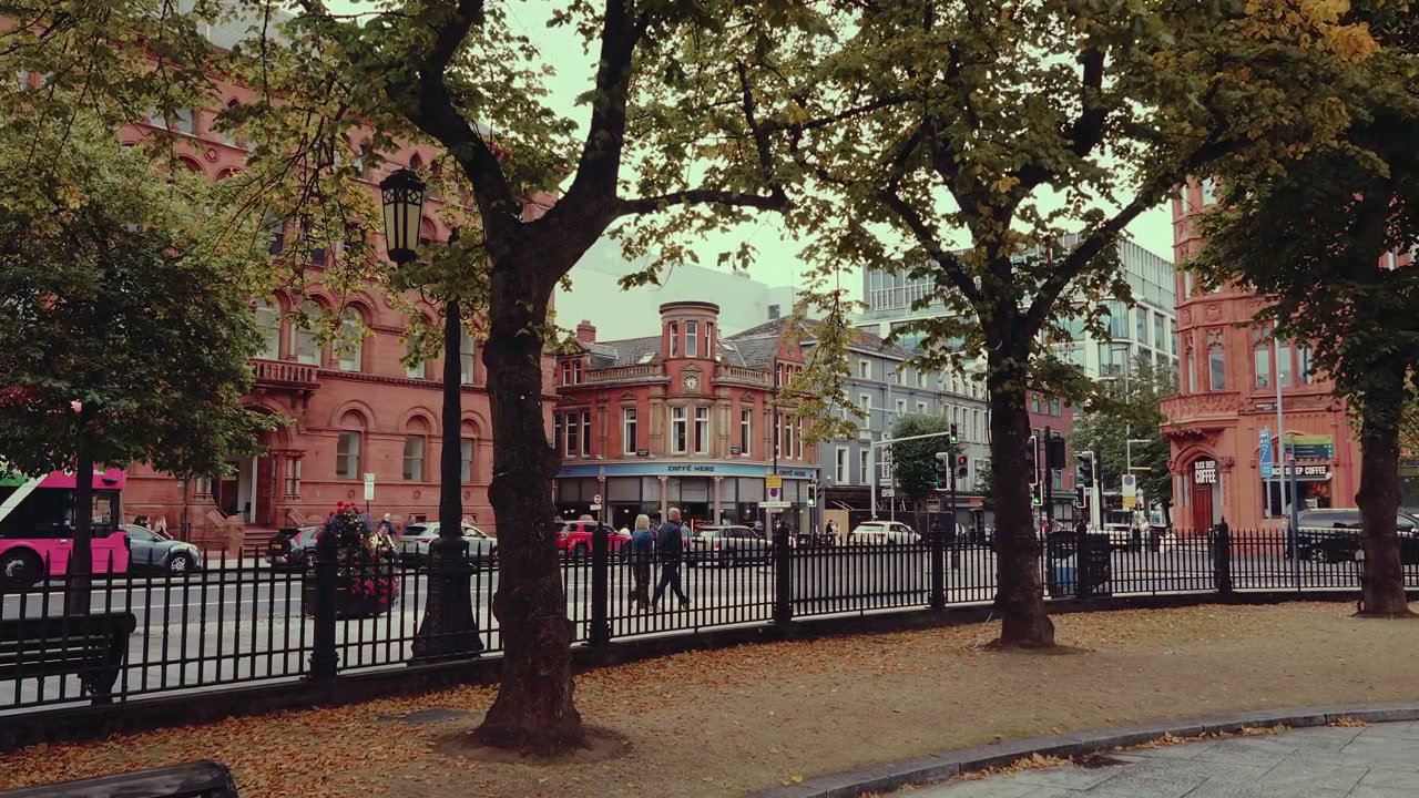 Belfast City Street View with Park and Traffic