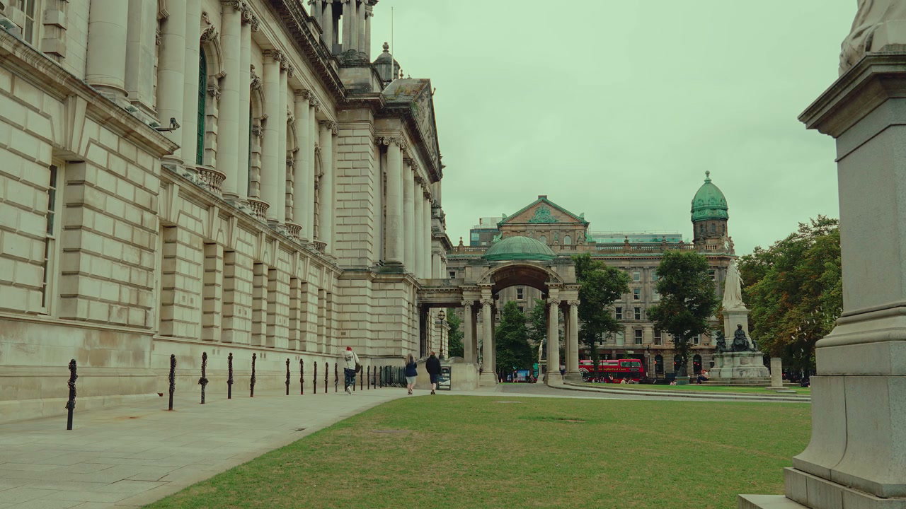 Belfast City Hall Exterior with People Walking