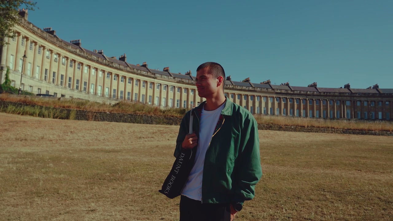 Man Standing by Royal Crescent in Bath, England
