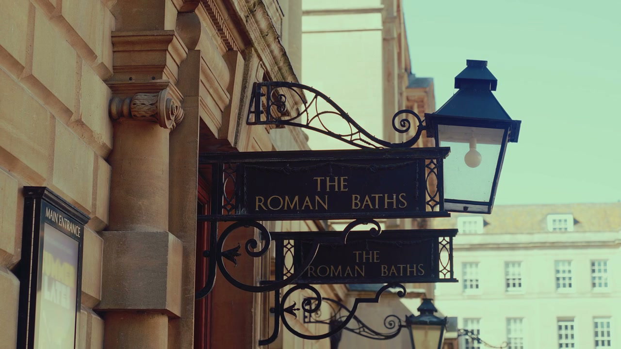 The Roman Baths Sign in Bath, England