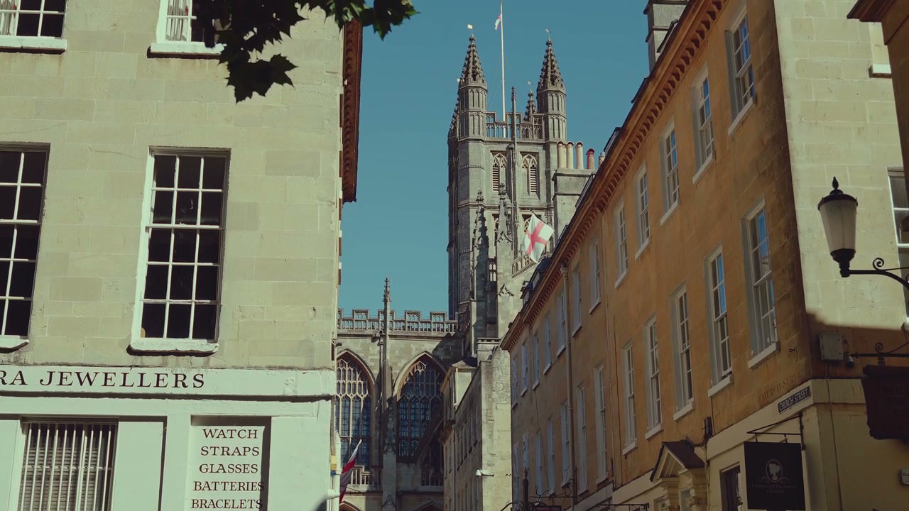 Bath Abbey and Historic Street on a Sunny Day