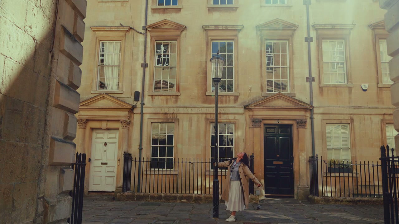 Woman Posing on Georgian Street in Bath