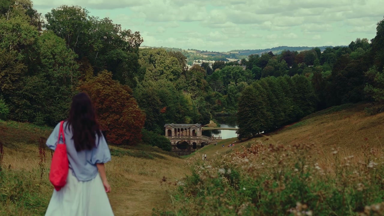 Woman Walking Towards Palladian Bridge, Bath