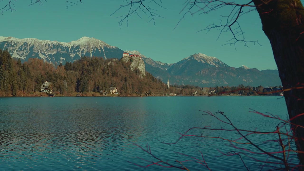 Scenic Lake Bled with Bled Castle and Alps